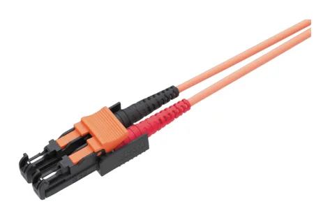 Patch cord FO, E-2000-Compact PC/UPC Grade Bm - E-2000-Compact PC/UPC  Grade Bm, Multimode OM2 (G50), Duplex Figur 8 (2.7 x 5.6), Eca (LSZH),  5m (R304060)