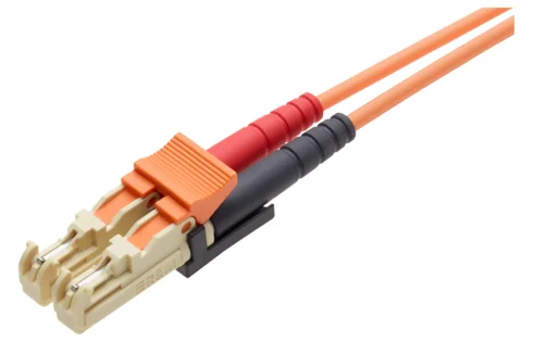 Patch cord FO, E-2000-Compact PC/UPC Grade Bm - E-2000-Compact PC/UPC  Grade Bm, Multimode OM2 (G50), Duplex Figur 8 (2.7 x 5.6), Eca (LSZH),  3m (R323133)