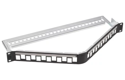 19" 1U Angled Patch Panel 24-Port, Snap-in, black, empty (R511997)