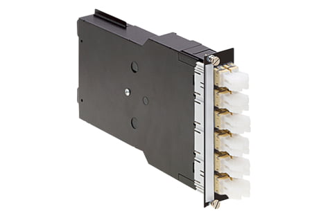 MPO Modul 7HP, metal, 2xMTP12-male - 12xLC-Duplex, OM4, PC/PC, ceramic, type A, black (R514575)
