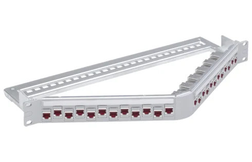 19" 1U Angled Patch Panel 24xRJ45/s, Cat. 6A EL, Snap-in, gray, fully populated (R813528)