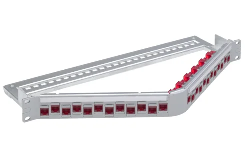 19" 1U Angled Patch Panel 24xRJ45/u, Cat.6A EL, Snap-in, gray, fully populated (R813530)