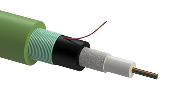 Central loose tube cable, universal-use, CSTA - steel tape armour, FRLSZH sheath - green, Fca, 01x24-fibers OM4 (R855810)