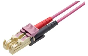 Patch cord FO, E-2000-Compact PC/UPC Grade Bm - E-2000-Compact PC/UPC  Grade Bm, Multimode OM4 (G50), Duplex Figur 8 (2.7 x 5.6), Eca (LSZH),  2m (R826589)
